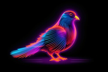 Graphic neon illustration of a pigeon - obrazy, fototapety, plakaty