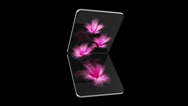 Flip, folding smartphone rotation and opening. 3D animation.