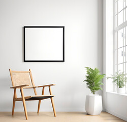 Mock up poster frame in modern interior background, 3D Illustration.