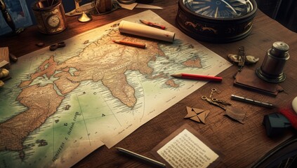 map book and compass - obrazy, fototapety, plakaty
