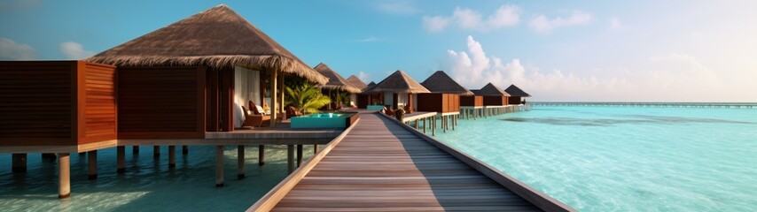 Obraz na płótnie Canvas Beautiful water villas in tropical sea beach