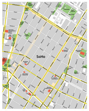Street map of the New York neighborhood SoHo, Lower Manhattan, New York City