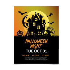 halloween night party flyer with hauntet  house