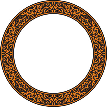 recommend clip art: Vector orange and black Kazakh national round pattern, frame. Ethnic ornament of the nomadic peoples of Asia, the Great Steppe, Kazakhs, Kirghiz, Kalmyks, Mongols, Buryats, Turkmens
