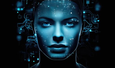 The female face reveals the brilliance and sophistication of artificial intelligence.