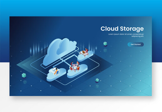 Business People Working at Different Platforms, Digital Devices Connected Cloud Server for Cloud Storage Based Landing Page.