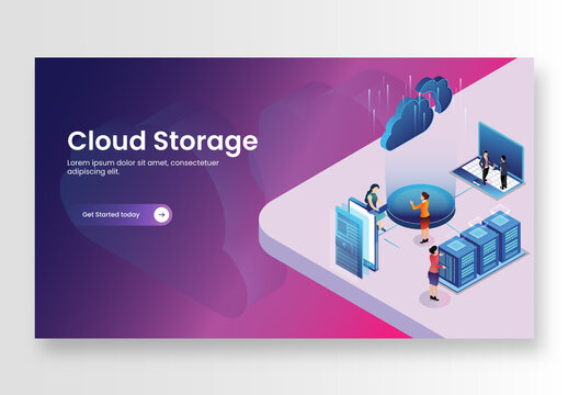 Business People Working with 3D Cloud Server Connected Local Server and Digital Device for Cloud Storage Concept Based Landing Page.