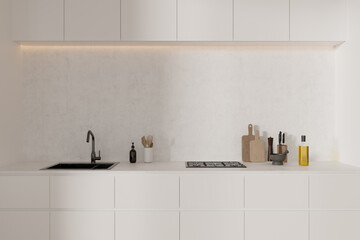 White cabinets and sink in modern kitchen