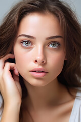Obraz premium close up beautiful young woman Not wearing makeup.generative ai