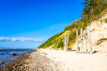 Baltic Sea beach near Misdroy. Seaside resort on the Polish coast. Landscape on the beach.
