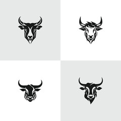Bull head mascot collection, logo set. Vector illustration.