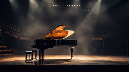 Piano on stage, AI generated Image - obrazy, fototapety, plakaty