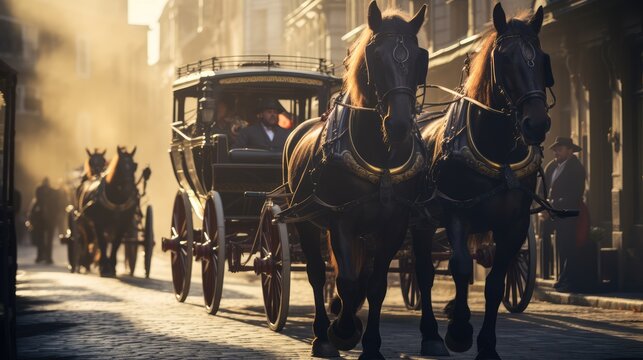 Naklejki Horse-drawn carriage, AI generated Image