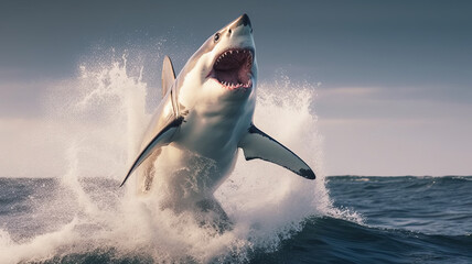 mako shark jumping out of ocean water .generative ai