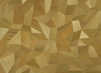 Wooden triangles on a background of wood. Abstract low poly background. Polygonal shapes background, low poly triangles mosaic, geometric shape with wood texture illustration