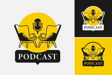 Podcast Broadcast Studio Logo Sofa Mic Microphone Earphone Headset Headphone Entertainment