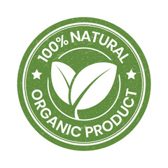 100 Percent Natural And Organic Product Badge, Label, Rubber Stamp, Emblem, Template, Organic Ingredient Badge, Logo, Suitable For Product Packaging Design Elements With Leaf Vector Illustration