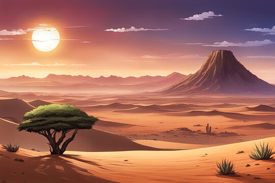 Anime desert sand dunes background banner, generated ai