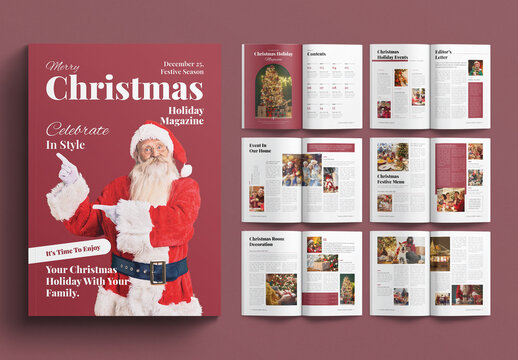 Christmas Holiday Magazine Layout Design Template