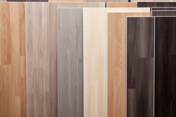 Laminate background. Samples of laminate or parquet with a pattern and wood texture for flooring and interior design. Production of wooden floors, Generative AI  - obrazy, fototapety, plakaty
