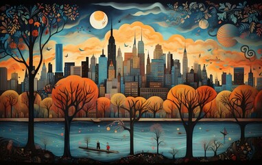 A Vibrant New York City Painting in Stylish Hues. Generative AI