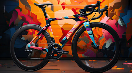Fototapeta premium bike on the road in graphic style created with Generative AI technology