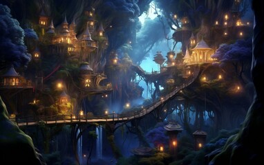 Digital Fairy Treehouse Village in Artistic Style