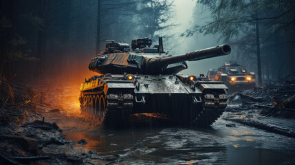 painted concept of tank in a modern war scene created with Generative AI technology