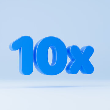 3D 10x blue symbol isolated solid background. 10x off on sale. Illustration for advertising. 3D rendering.