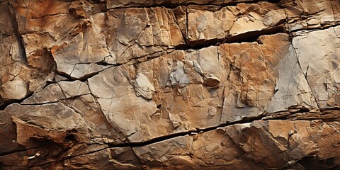 Brown rock texture with cracks. Rough mountain surface. Close - up. Stone background for design