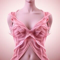 Breast cancer awareness day, Body Woman covered with elegant pink soft silk satin fabric.