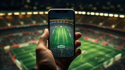 smartphone in football stadium created with Generative AI technology