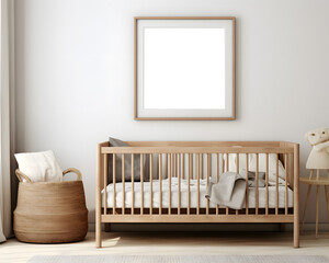 Square frame on the light colored wall. Mock up frame in kids room, nursery