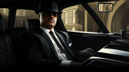 Portrait of afro-american chauffeur in the car. Generative AI.