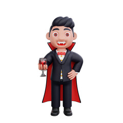 3d cute Vampire drinking wine halloween design