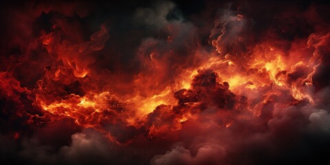 Black red abstract background. Toned fiery red sky. Flame and smoke effect. Fire background with space for design