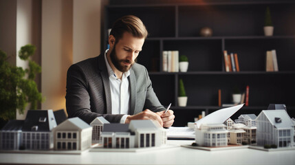 Real estate developer man working. Generative AI.