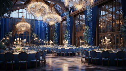 Banquet hall for weddings, banquet hall decoration, atmospheric decor : Generative AI - obrazy, fototapety, plakaty