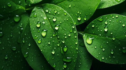 Leaves with drops of water. Can be used as background : Generative AI