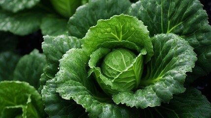 Beautiful decorative cabbage leaves covered with dew after rain in the garden : Generative AI
