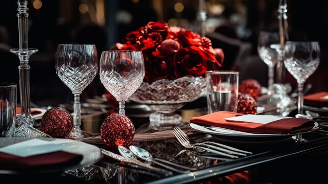 Table set for an event party or wedding reception. Banquet table design : Generative AI