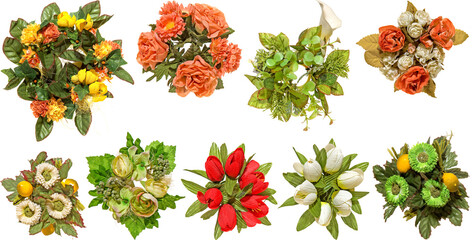 Wreaths of plants and flowers with transparent background