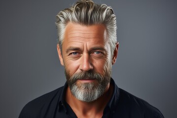 Obraz premium Portrait of smiling mature man standing on white background. : Generative AI
