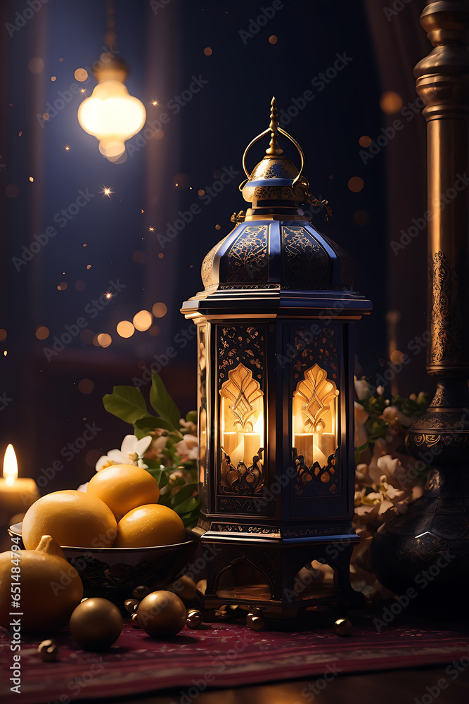 Wall mural arabic lantern of ramadan celebration background illustration.