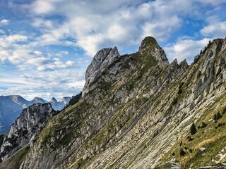 Hike in the Alpstein area. Mountaineering from the Silberplatten towards Säntis. Wanderlust in Appenzell. High quality photo