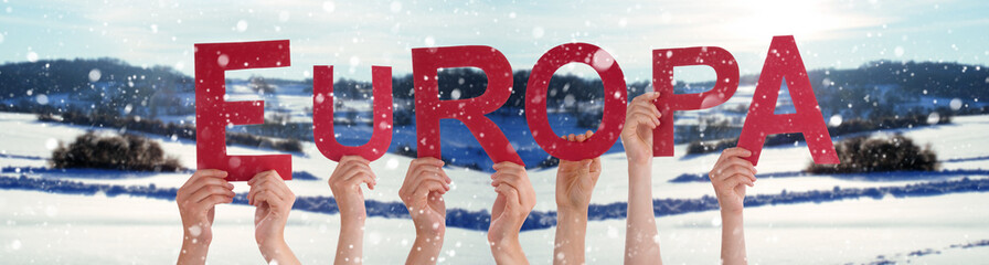People Hands Building Word Europa Means Europe, Winter Background