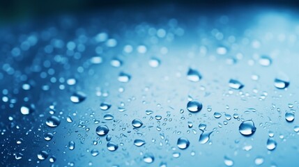 blue color tone of close up rain water drop falling to the floor in rainy season : Generative AI