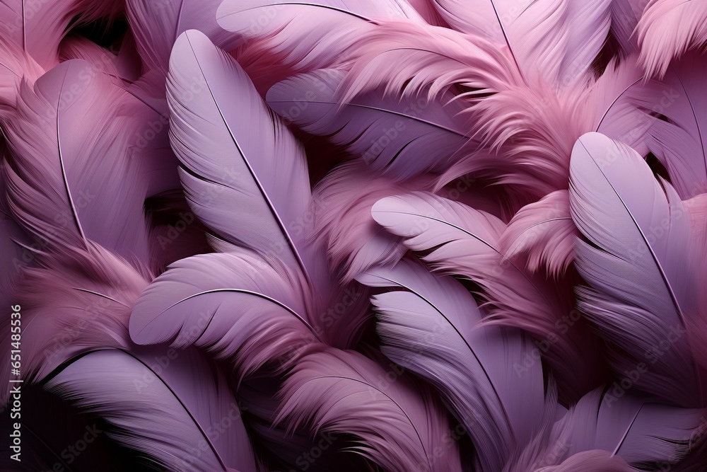 Poster background texture of soft purple feathers : generative ai