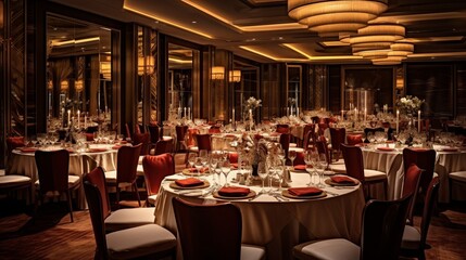 A banquet hall or other function facility set for fine dining : Generative AI