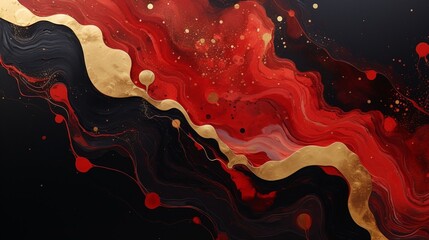 Texture in the style of fluid art. Abstract background with swirling paint effect. Liquid acrylic paint background. Black, yellow, white, lilac and red colors. : Generative AI